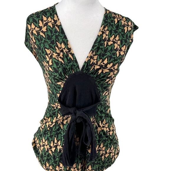 Diane von Fürstenberg Silk Blend Floral Tie-Front Top Size M Leaf Print GUC - Picture 2 of 12